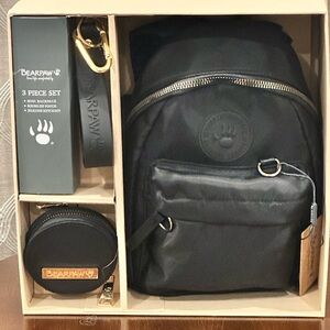 BEARPAW 3 Piece Set - Mini backpack, Round Zip Pouch & Silicone Key Chain - NWT